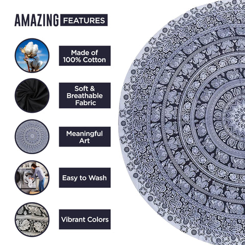 raajsee Black White Round Beach Tapestry Hippie/Boho Beach Blanket Mandala/Indian Cotton Throw