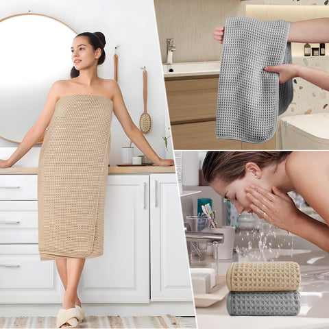 POLYTE 430 GSM Microfibre Quick Dry Waffle Bath Towel Set of 6