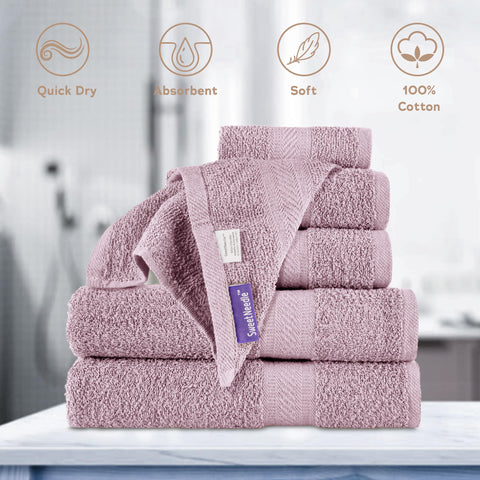 SweetNeedle 6 Piece Towel Set - 2 Bath Towels, 2 Hand Towels and 2 Washcloths Cotton Daily Use Hotel Spa Quality Soft Highly Absorbent Quick Dry