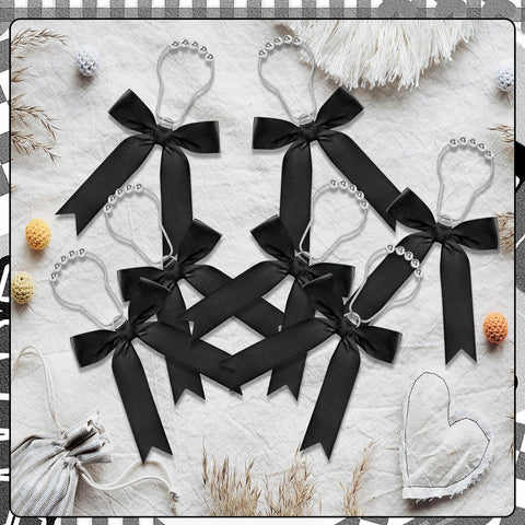 12 Black Bow Shower Curtain Hooks, Cute Bow Bathroom Accessories Decor Supplies, Stainless Steel Fine Workmanship Shower Rings Decor