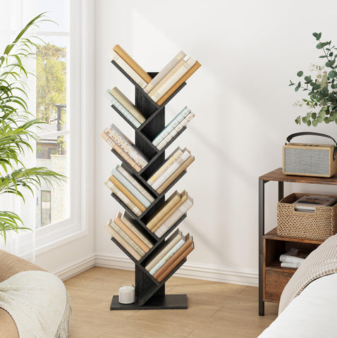 Hoctieon 10 Tier Tree Bookshelf, 10 Shelf Bookcase, Free Standing Tree Bookcase, Display Floor Standing Shelf for Books