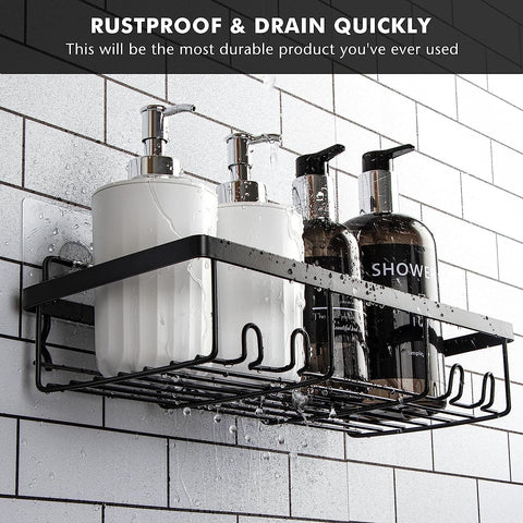UZIMOO Shower Caddy Black - Bathroom Shelves Organiser No Drilling Adhesive Bathroom Shelf Wall Mounted