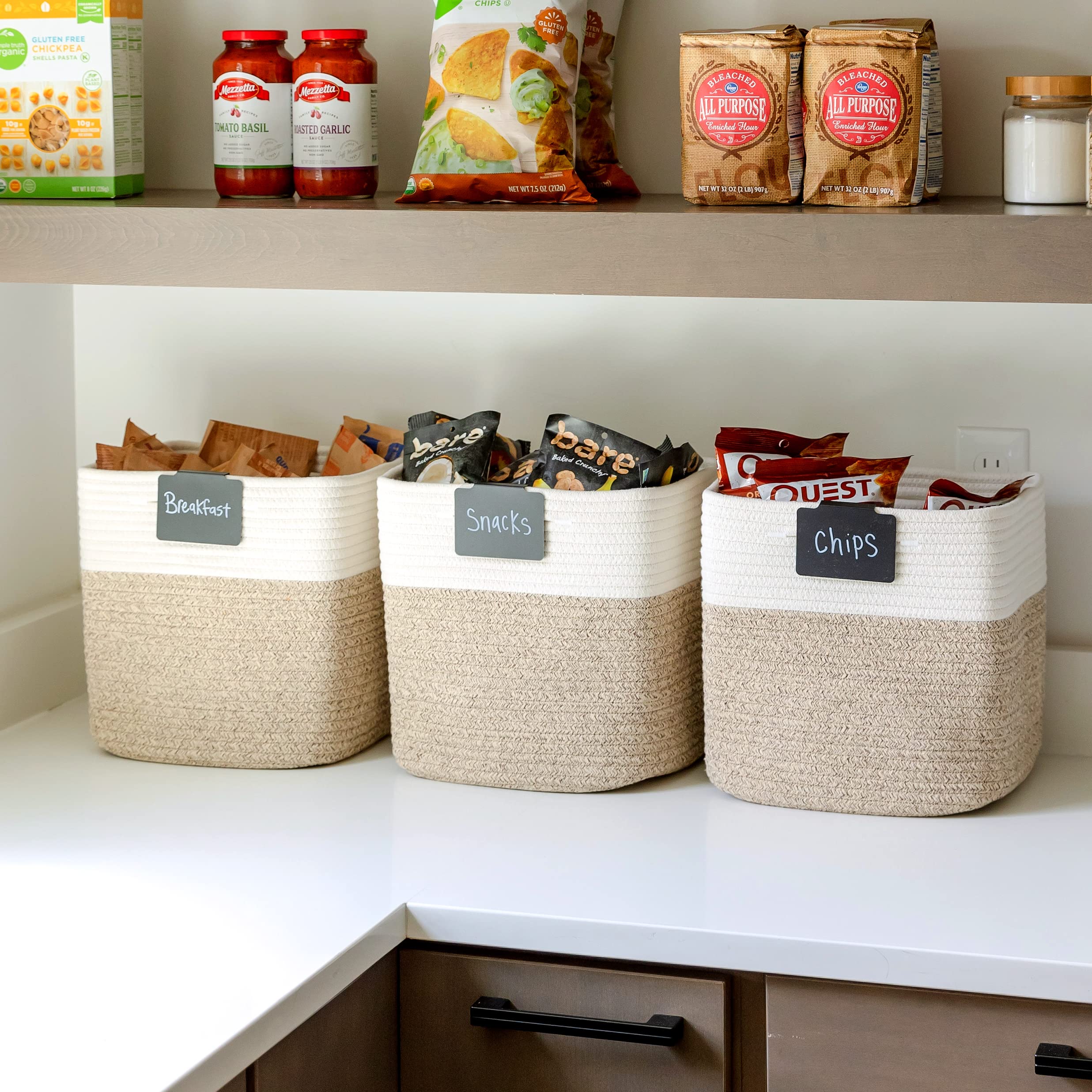 NaturalCozy Storage Cubes 11 Inch Cotton Rope Woven Baskets for Organizing 3-Pack | Cube Storage Bin, Square Storage Baskets for Shelves Organizer