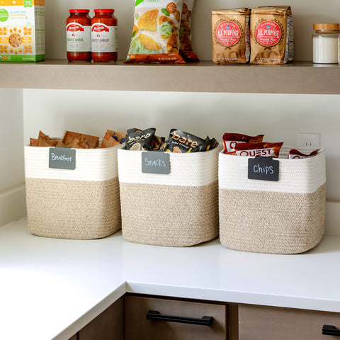 NaturalCozy Storage Cubes 11 Inch Cotton Rope Woven Baskets for Organizing 3-Pack | Cube Storage Bin, Square Storage Baskets for Shelves Organizer