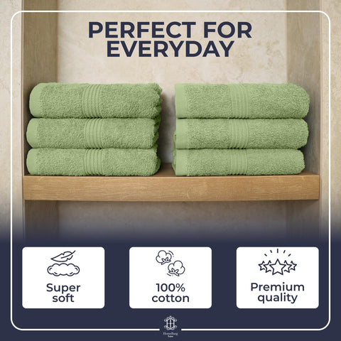HomeBurg Luxe 6-Piece Towel Set – Soft & Absorbent Cotton, Quick-Drying, Easy Care, 40 x 70 cm, Sage Green