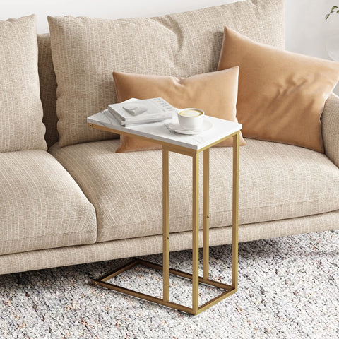 Yusong Small C Shaped End Table, Slim Narrow Couch Side Tables Slide Under Sofa Bed
