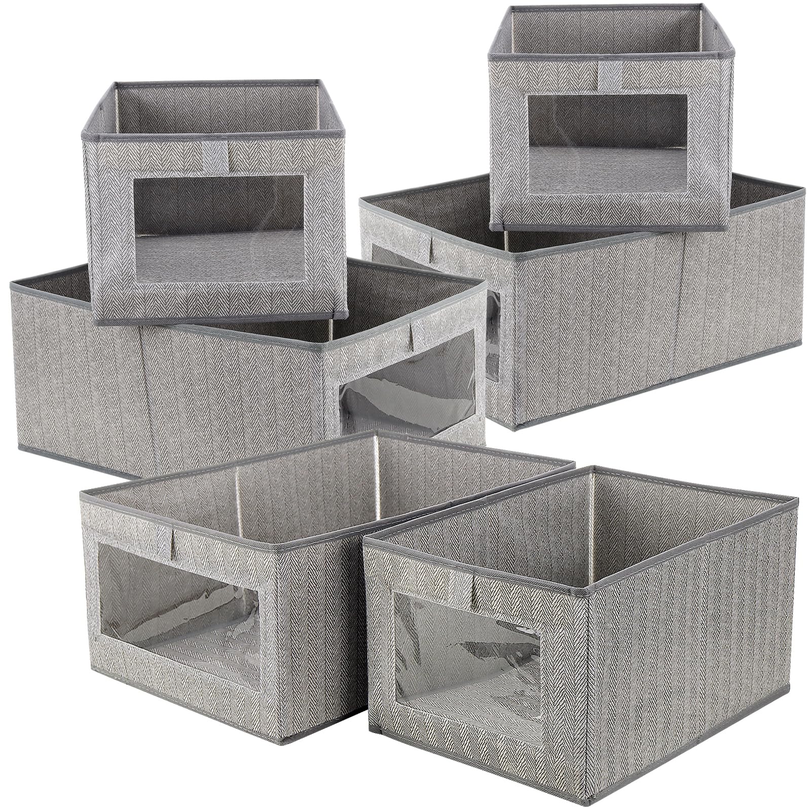 FUNSUEI 6 Pack Foldable Clothes Storage Boxes (Large & Medium), Fabric Wardrobe Storage Organiser with Clear Window for Clothes, Snacks, Towel