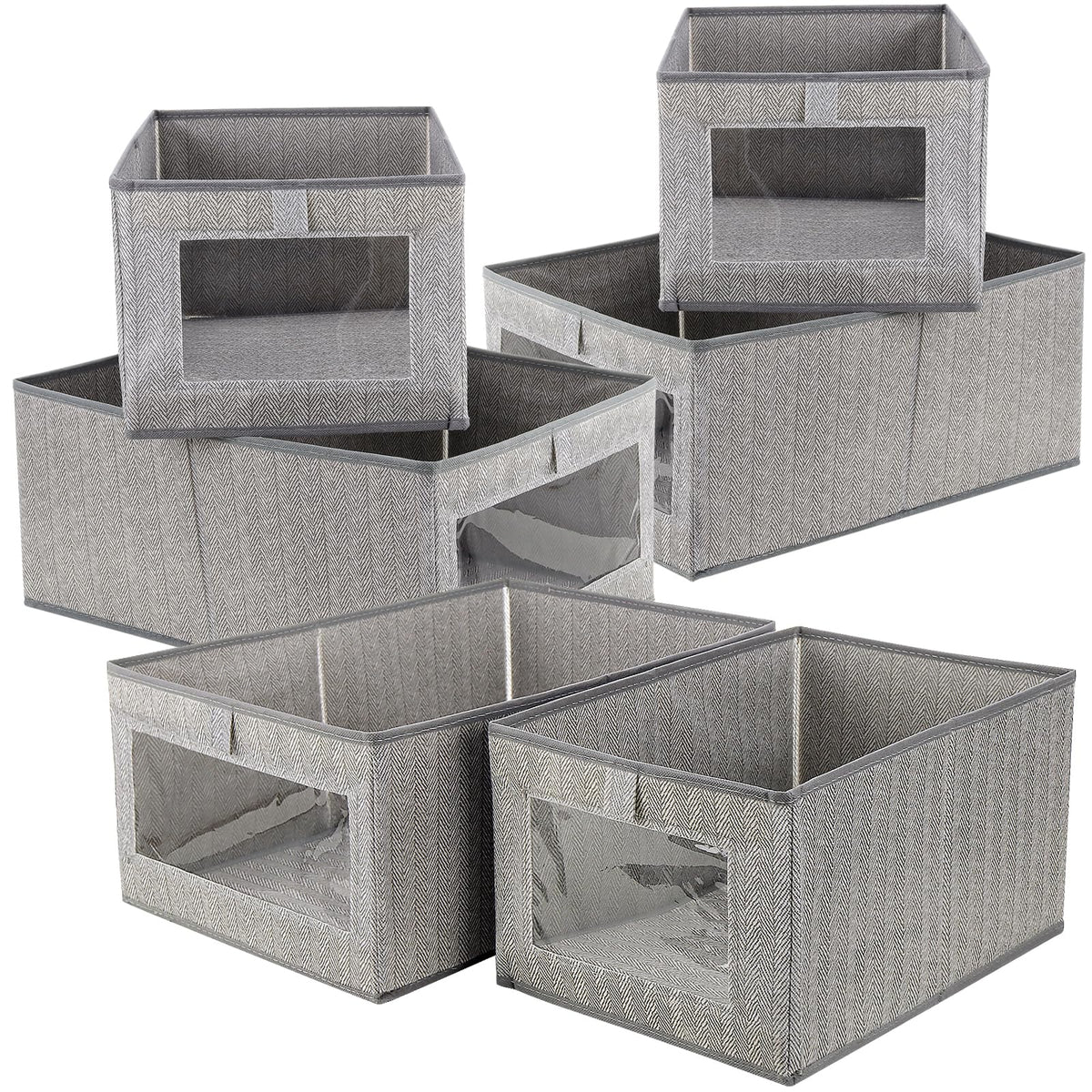 FUNSUEI 6 Pack Foldable Clothes Storage Boxes (Large & Medium), Fabric Wardrobe Storage Organiser with Clear Window for Clothes, Snacks, Towel