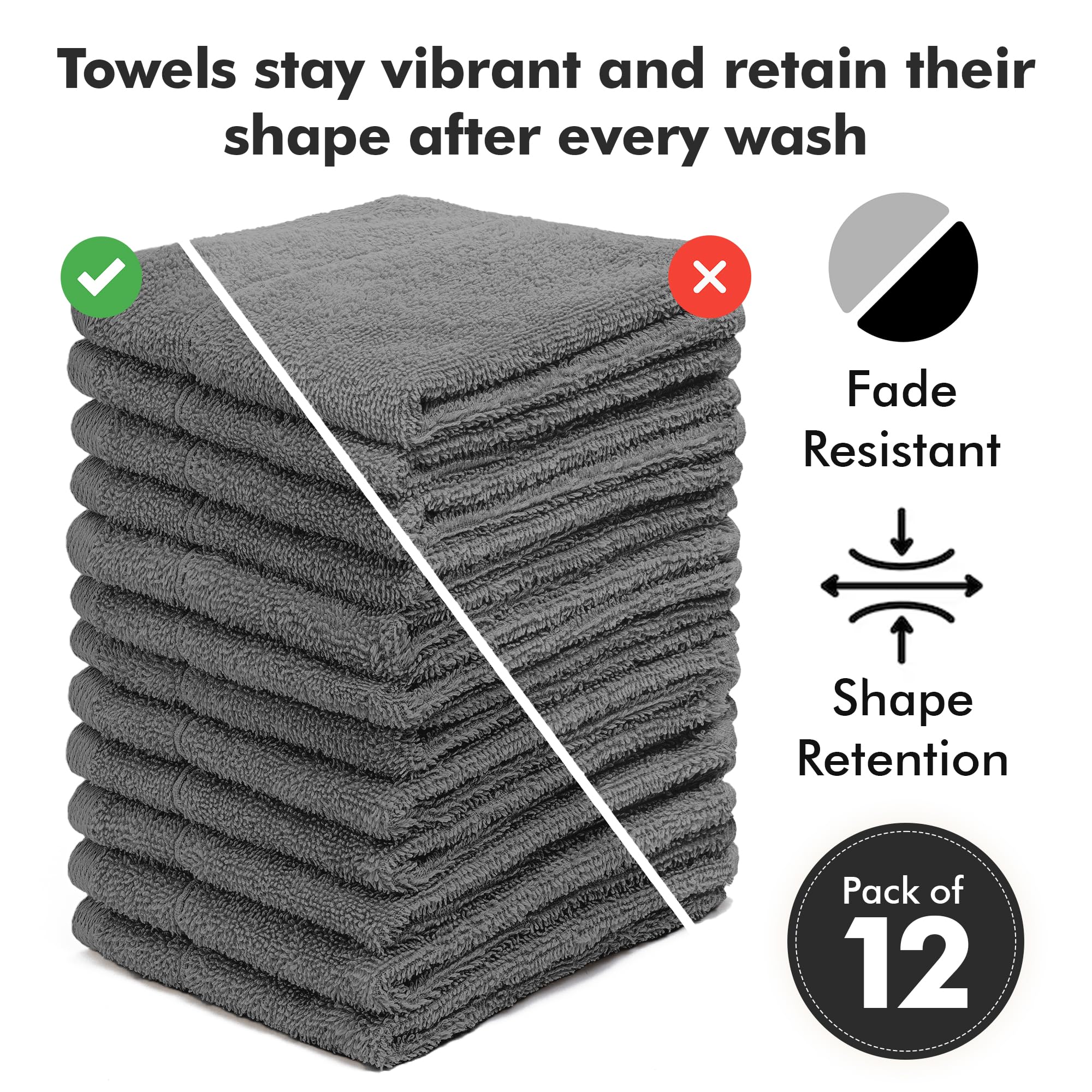 Novo Home Face Towels Pack of 12 – 550 GSM 100% Cotton Washcloths (30x30cm) – Soft, Quick Dry, Highly Absorbent Flannels for Bathroom, Spa, Gym