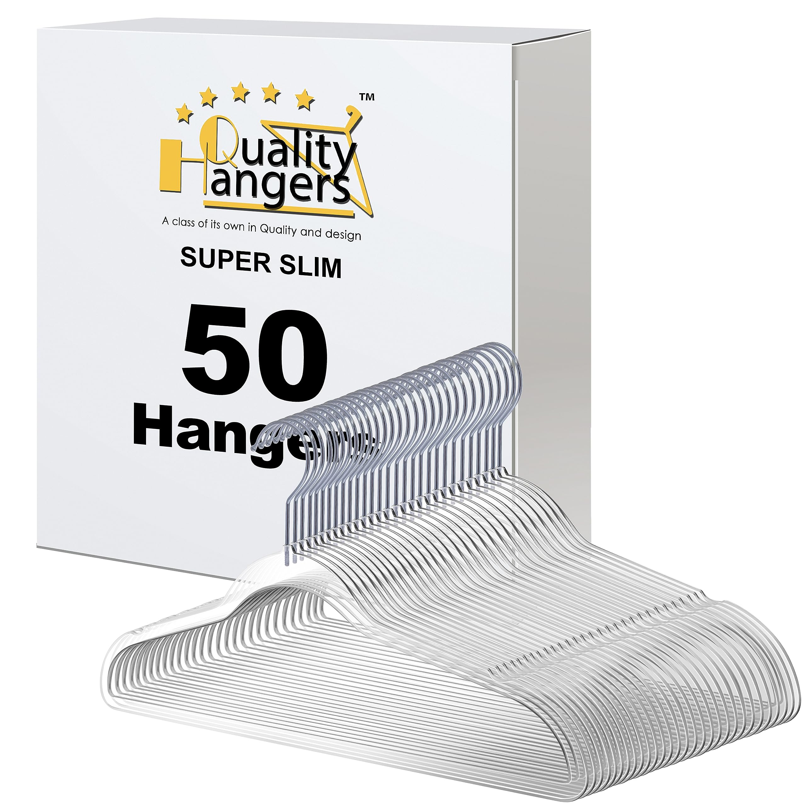 Quality Hangers Clear Plastic Hangers for Clothes | 50 Pack - 16.5 Inch | Heavy Duty Hangers Space Saving Crystal Clear Acrylic Hangers