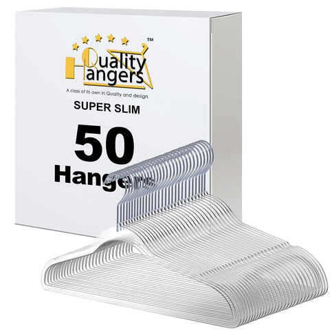 Quality Hangers Clear Plastic Hangers for Clothes | 50 Pack - 16.5 Inch | Heavy Duty Hangers Space Saving Crystal Clear Acrylic Hangers