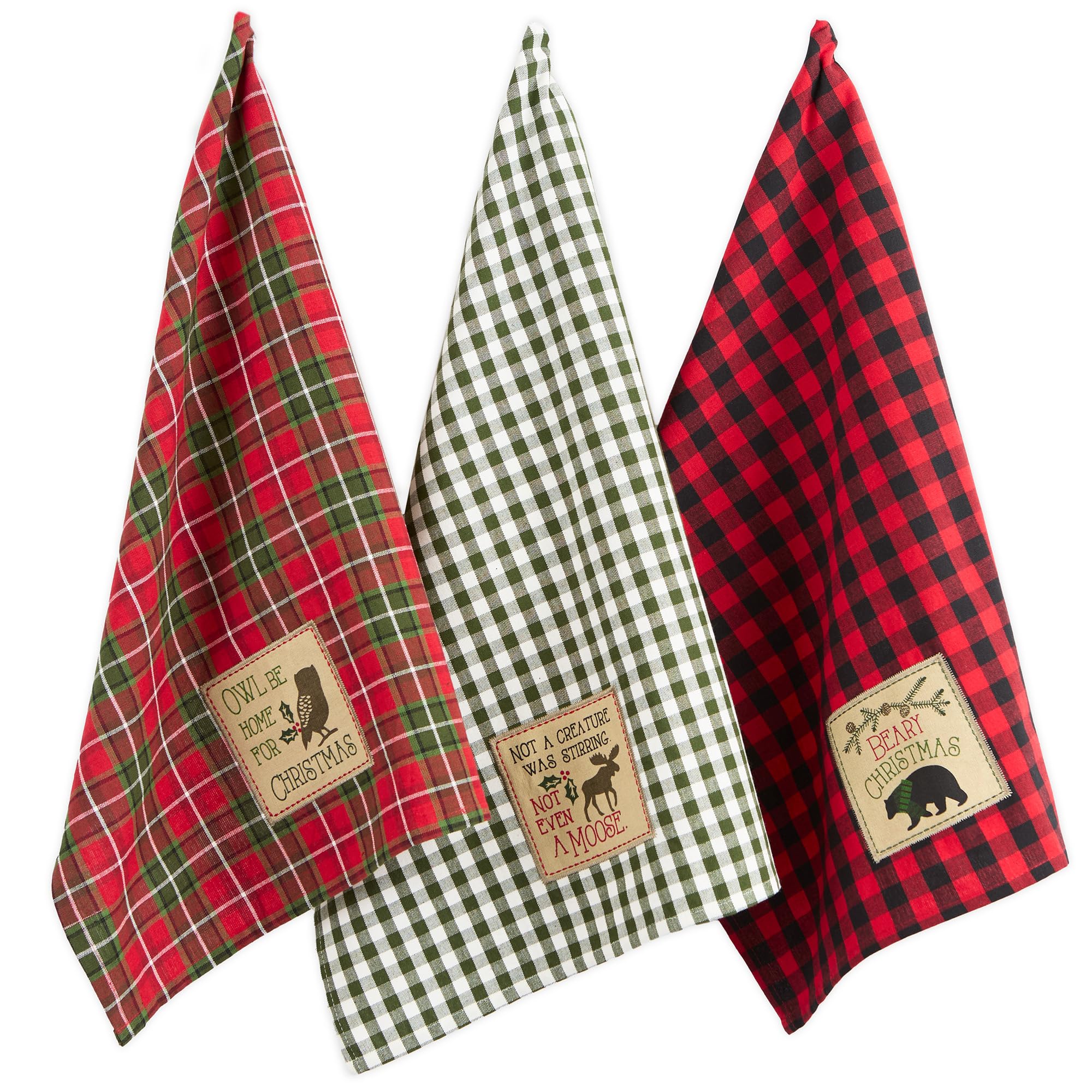 DII Cotton Christmas Holiday Dish Towels, 18x28" Set of 3, Decorative Oversized Embroidered Kitchen Towels