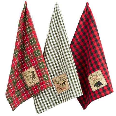 DII Cotton Christmas Holiday Dish Towels, 18x28" Set of 3, Decorative Oversized Embroidered Kitchen Towels
