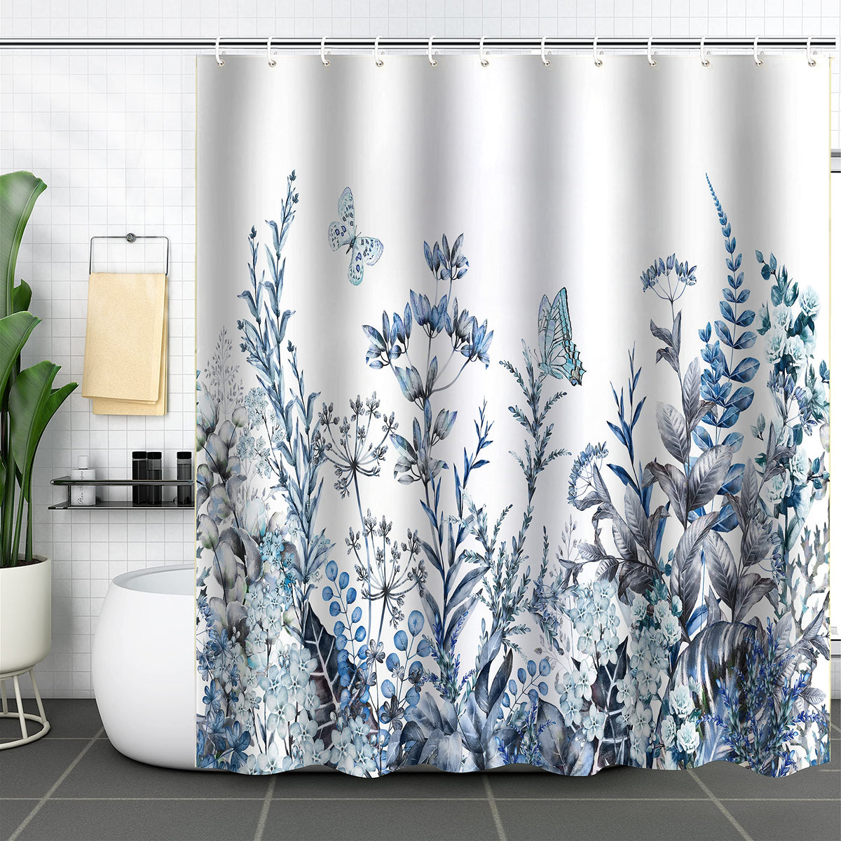 WELTRXE Shower Curtain, Bathroom Curtain with 12 Hooks, Waterproof Polyester Fabric Bathtub Curtain, Weighted Hem, Washable, Quick Dry
