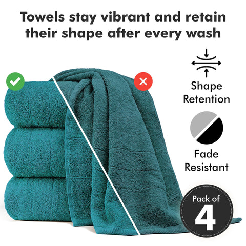 Novo Home Bath Towels Set of 4 – 550 GSM 100% Cotton Teal Extra Large Towels for Bathroom, Spa Use (70x140 cm)