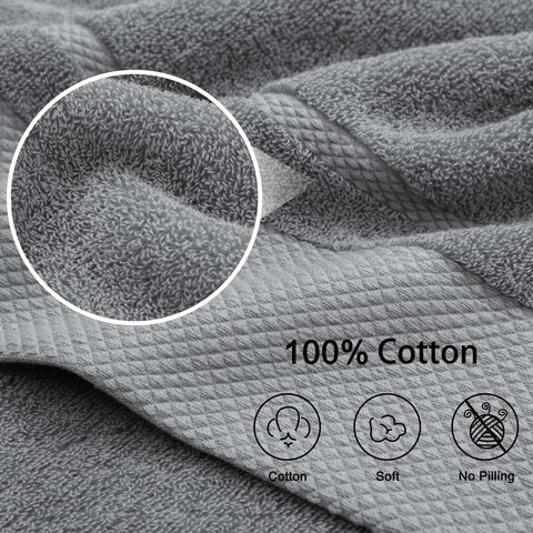PiccoCasa Combed Cotton Bath Towels 4 Pack Grey 70cm x 140cm