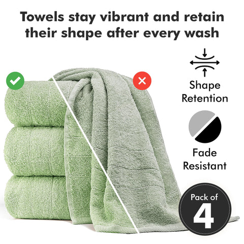 Novo Home Bath Towels Set of 4 – 550 GSM 100% Cotton Light Green Extra Large Towels for Bathroom, Spa Use (70x140 cm)