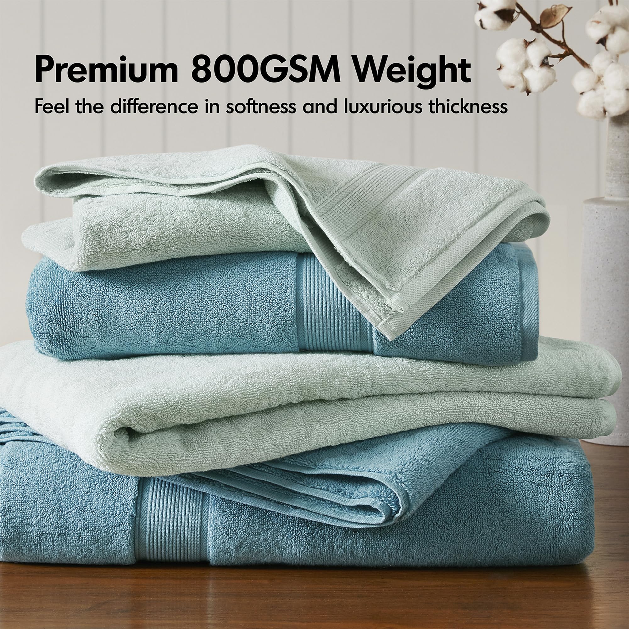 Madison Park 800GSM 100% Cotton Luxury Turkish Bath Towel Set, 8-Piece Include 2 Bath, 2 Hand & 4 Wash Towels, Aqua