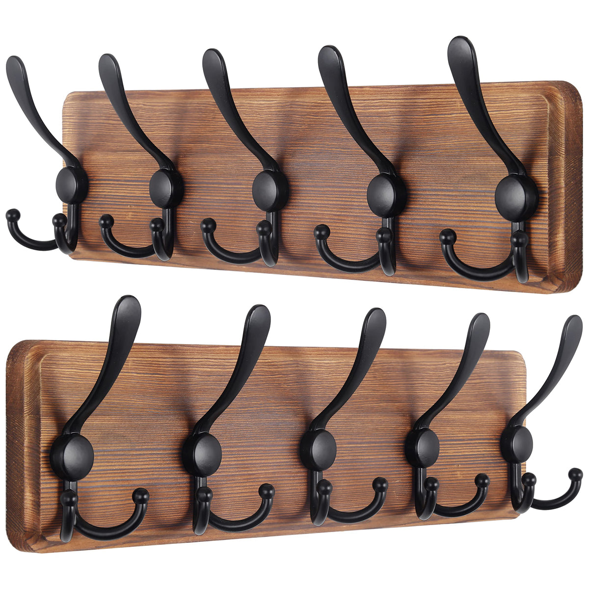 SKOLOO Coat Rack Wall Mounted - Pack of 2, Wooden, Heavy Duty, Rustic Coat Hooks for Wall, 16'' Hole to Hole