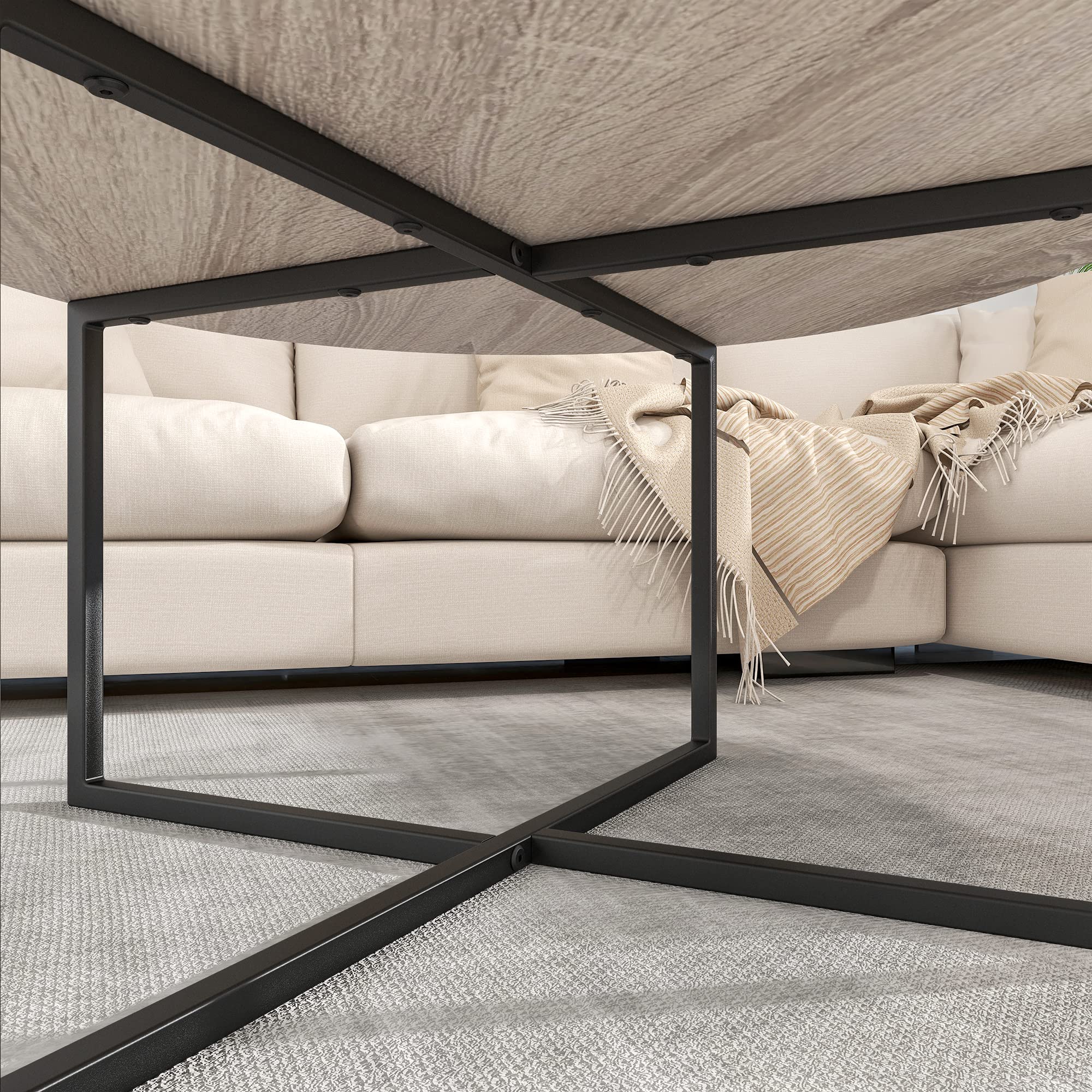 HOJINLINERO Round Coffee Table Tea Table End Table Sofa Table for Living Room,Industrial Style Cocktail Table,Durable Metal Frame with Wood Look