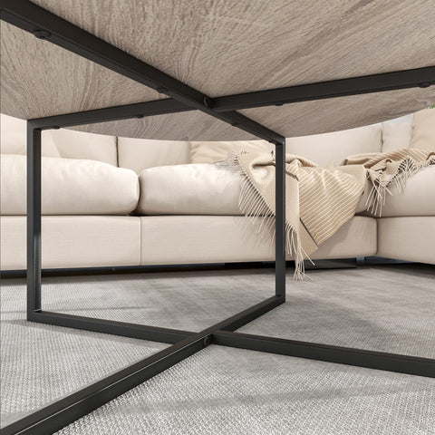 HOJINLINERO Round Coffee Table Tea Table End Table Sofa Table for Living Room,Industrial Style Cocktail Table,Durable Metal Frame with Wood Look