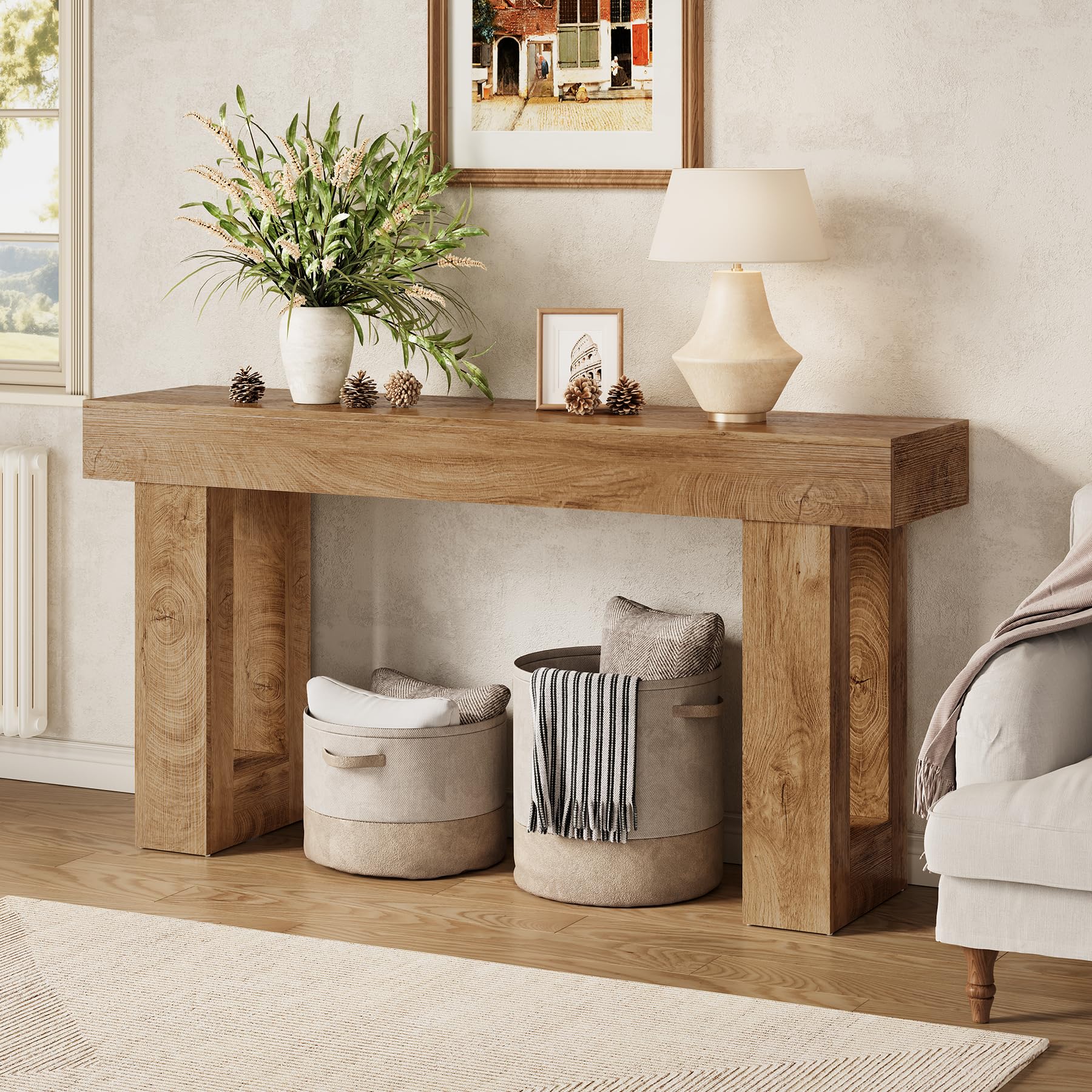 LITTLE TREE 160cm Long Console Table for Entryway, Sofa Table Behind Sofa, Wood Entrance Table, Hallway Table
