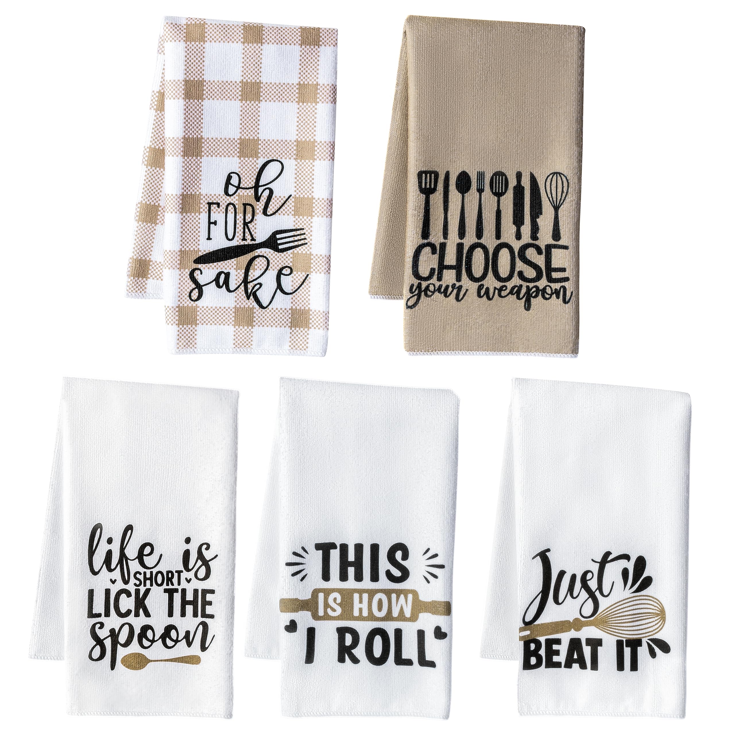 R HORSE 5Pcs Funny Kitchen Dish Towel Set Absorbent Quick Dry Cloth