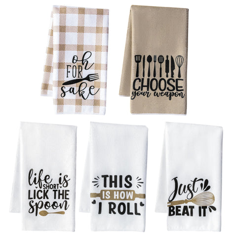 R HORSE 5Pcs Funny Kitchen Dish Towel Set Absorbent Quick Dry Cloth