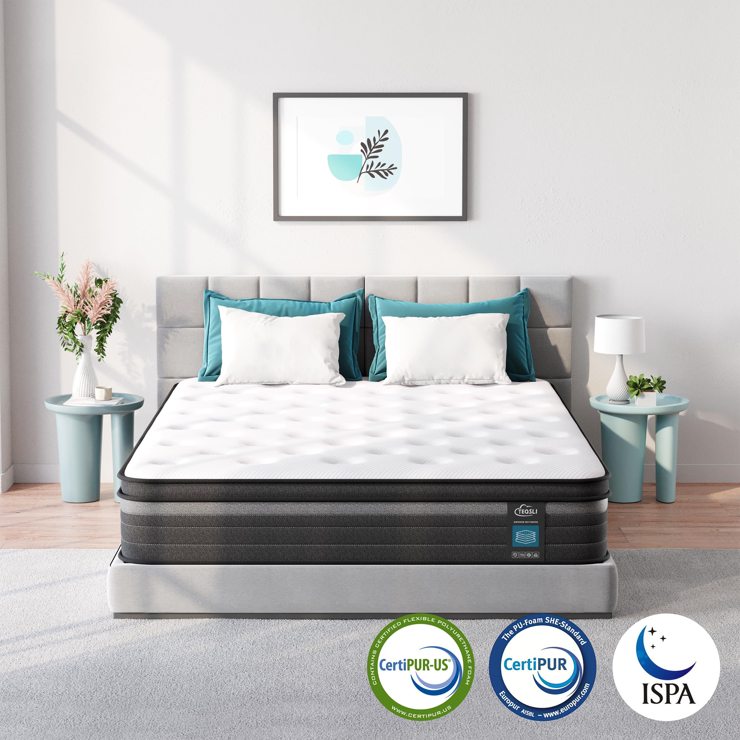 TeQsli Individually Pocket Sprung Small Double Mattress 4FT with Soft Fabric, 9 Inch Hybrid Mattress Small Double for Pressure & Back Pain Relief