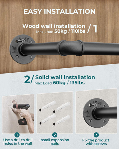 OROPY Retro Wall Mounted Clothes Rail, 92cm Industrial Pipe Clothes Rack