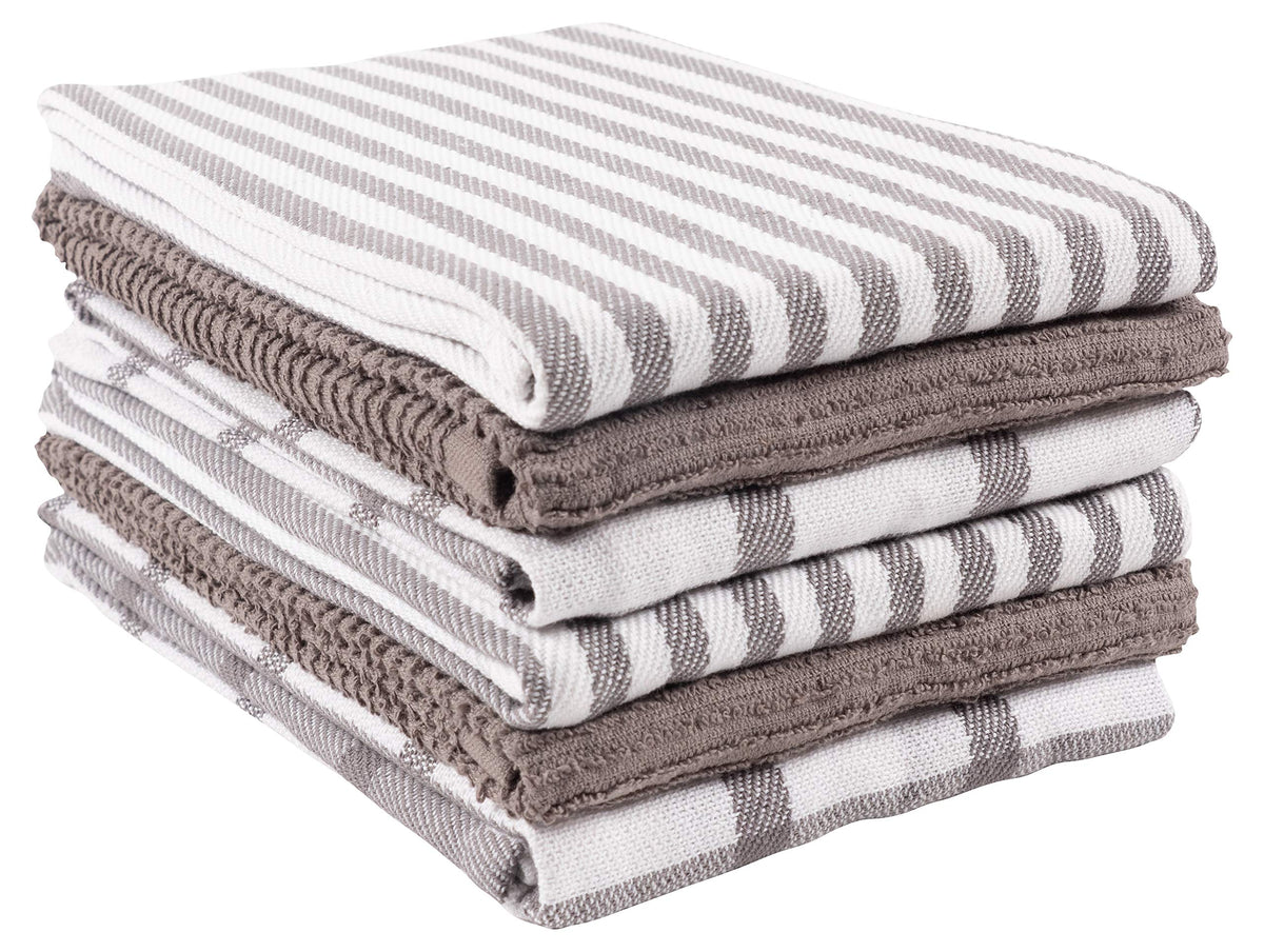 KAF Home Mixed Flat & Terry Kitchen Towels | Two Sets of 3 18 x 28 Inches | 4 Flat Weave Towels for Cooking and Drying Dishes