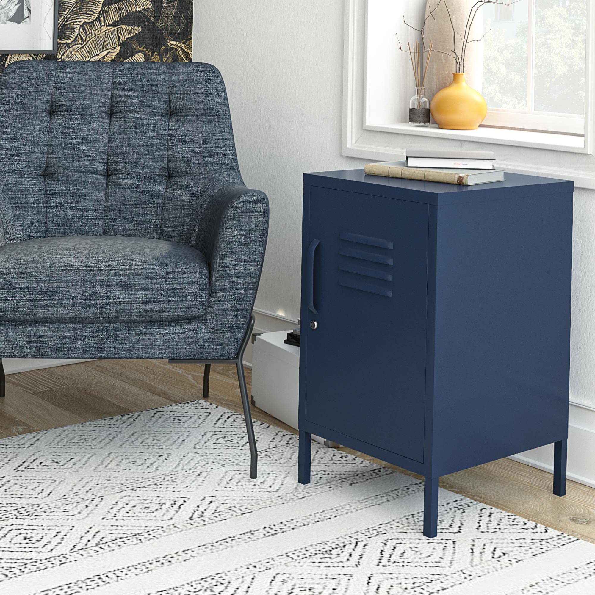 DHP Furniture Bradford Metal Locker End Table Navy, 39x37x68cm (DxWxH)