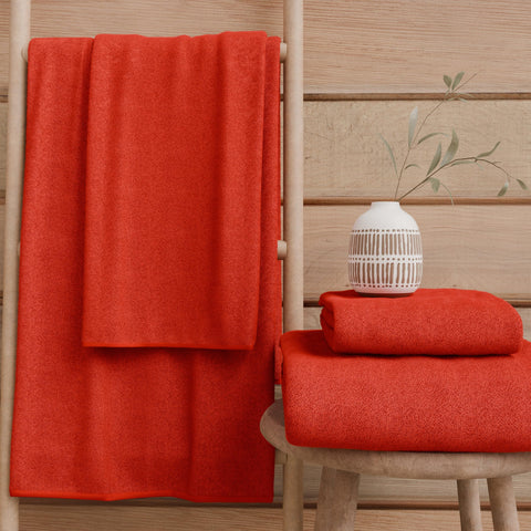 PETTI Artigiani Italiani - 100% Cotton Terry Bath Towels, 1+1 Towel Set, 2 Pieces 1 Face Towel and 1 Hand Towel, Red Towels