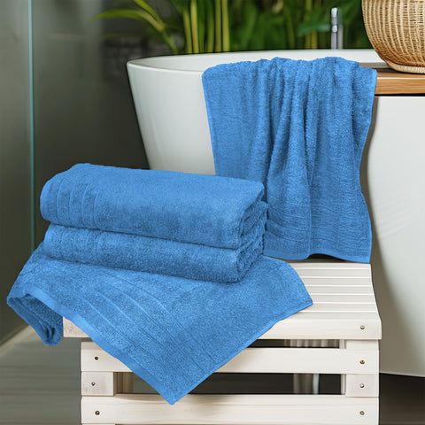 100% Cotton Extra Large Bath Towels Set of 4 (76x152cm) - Medium Blue