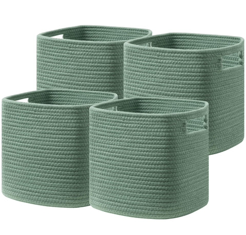 UBBCARE Set of 4 Storage Basket-13 X 13 X 13 in, Cotton Rope Basket for Shelves, Toys, Book, Cube Storage Bins with Handles