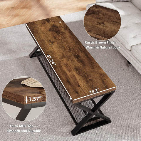 LVB Rustic Brown Industrial Entryway Bench with Storage, Indoor Wood and Metal Storage for Living Room Bedroom