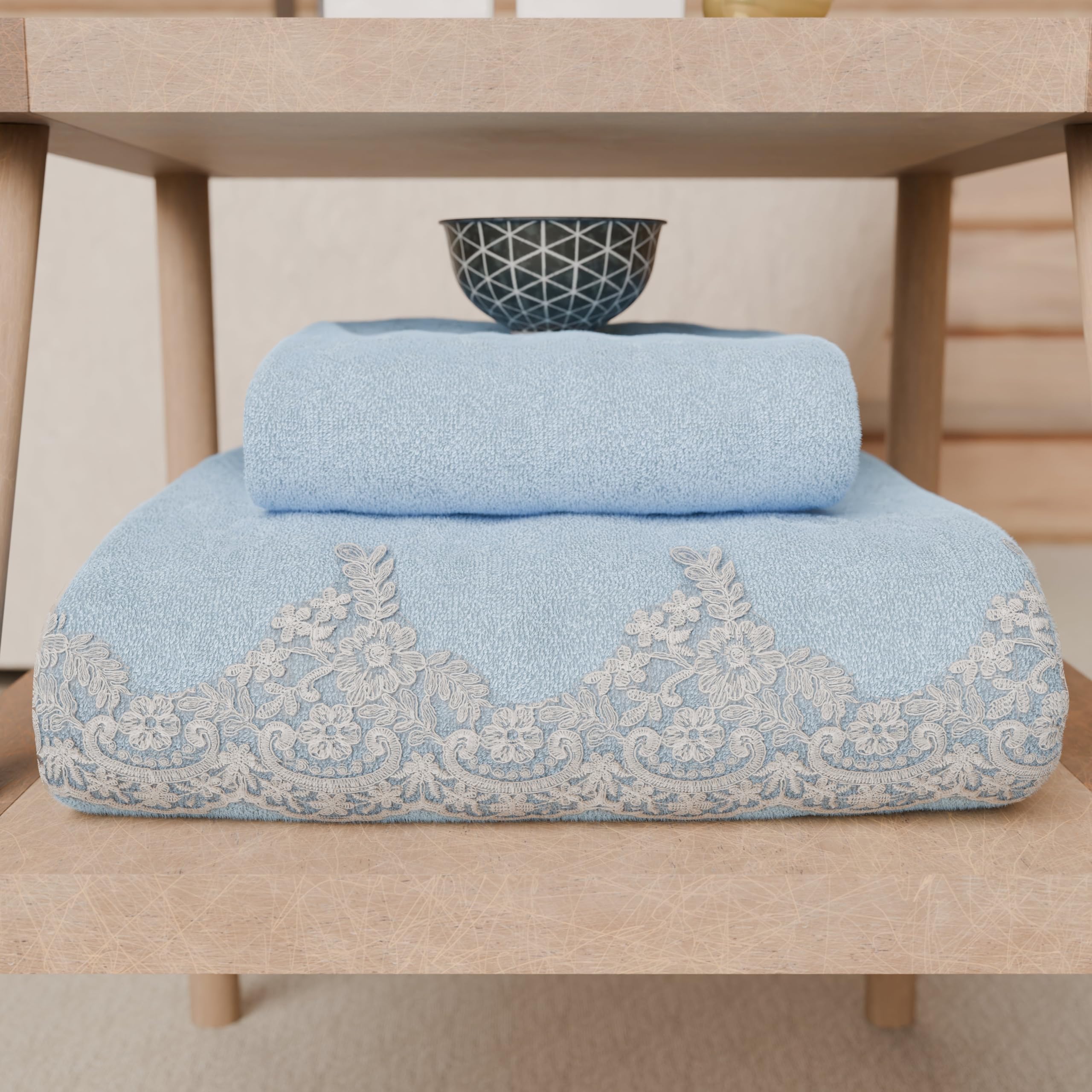 PETTI Artigiani Italiani - 100% Cotton Terry Bath Towels, 1+1 Towel Set, 2 Pieces 1 Face Towel and 1 Hand Towel, Light Blue
