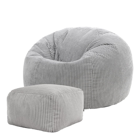 icon Kingston Cord Bean Bag & Footstool with Filling Included, Grey