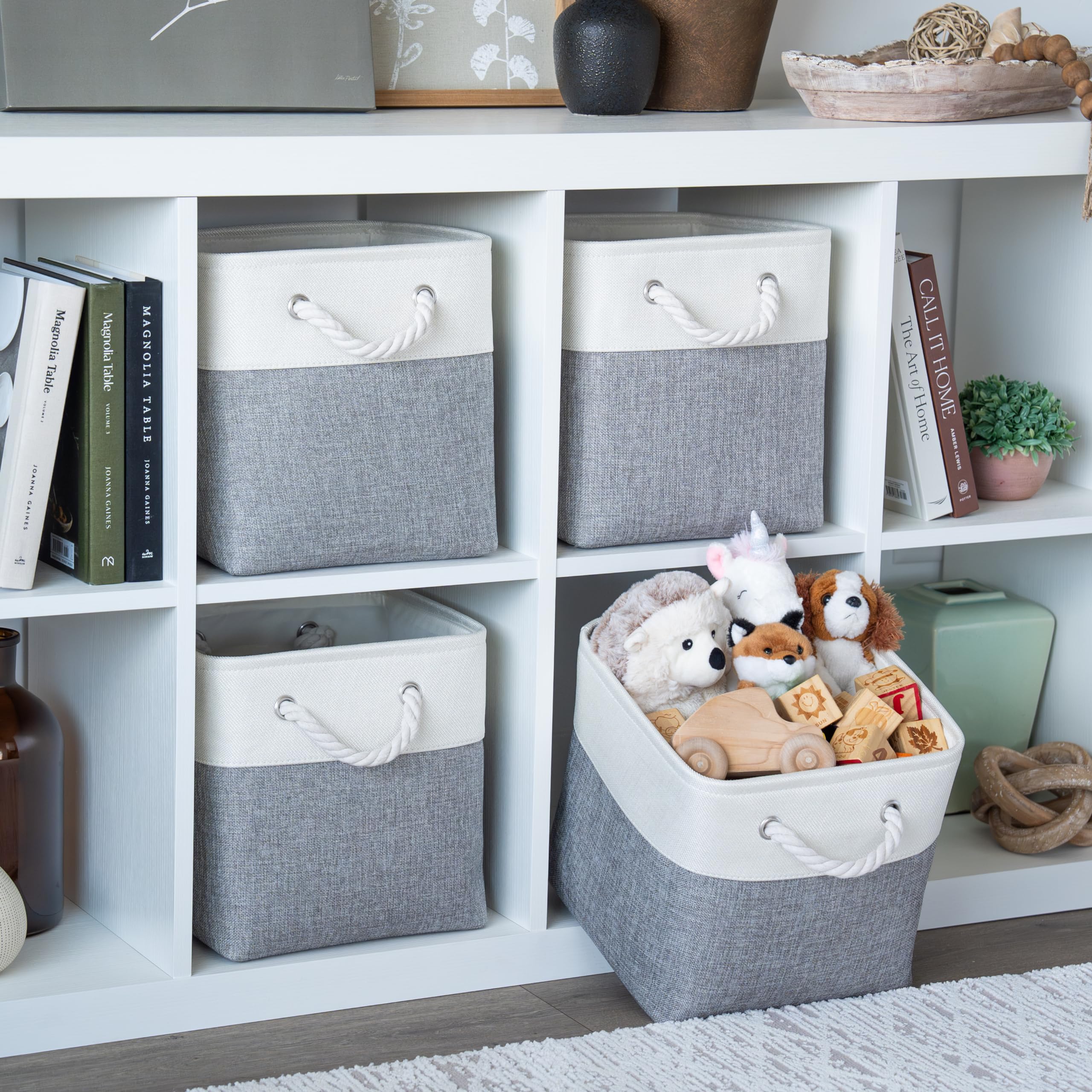 OrganiHaus Fabric Storage Boxes, Set of 3 Foldable 28x28 Cube Organiser Bins with Rope Handles for Shelves, Nursery & Closet