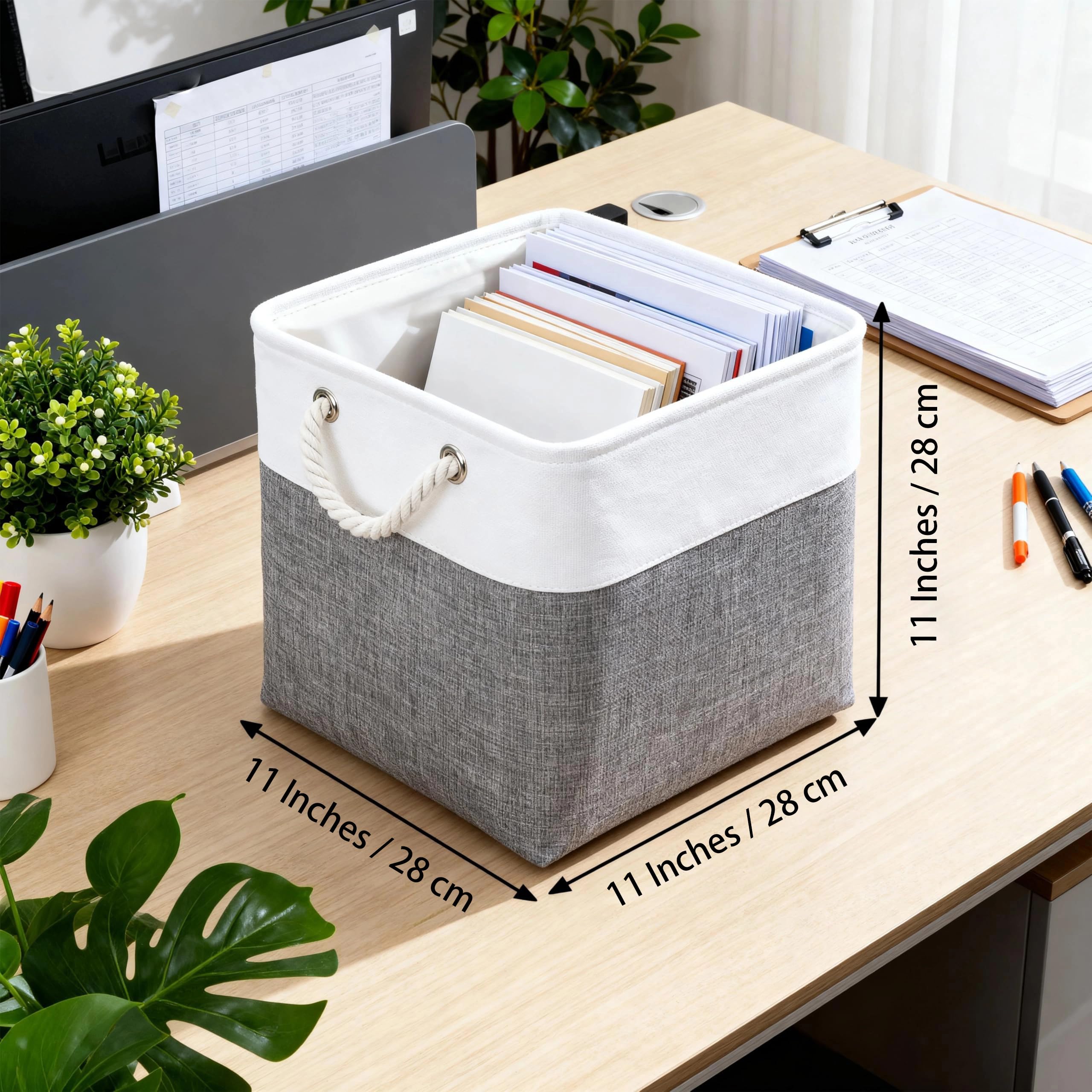 flaxarne Decorative Storage Basket with Rope Handles; 3-Pack Collapsible Storage Baskets for Shelves