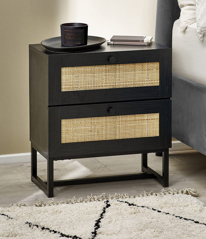 Julian Bowen Padstow Bedside Table, 2 Drawer, Black - H55 x W50 x D30cm