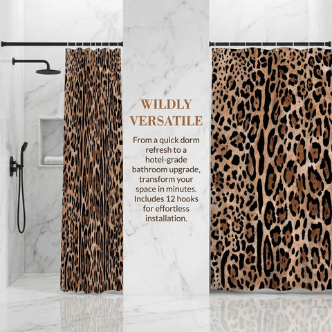 goodbath Leopard Print Shower Curtain 180x180 cm, Animal Pattern Cheetah Shower Curtains for Bathroom, Waterproof Fabric Bath Curtain with Hooks