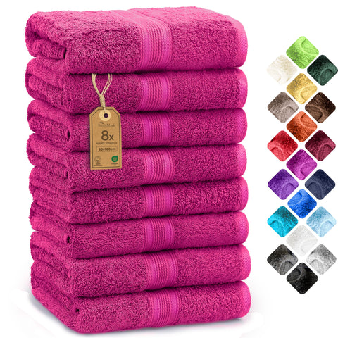 NatureMark 8 Hand Towels Set - 100% Cotton - Soft and Absorbent Bathroom Towels, Durable and Comfortable, Size 50 x 100 cm, Pink