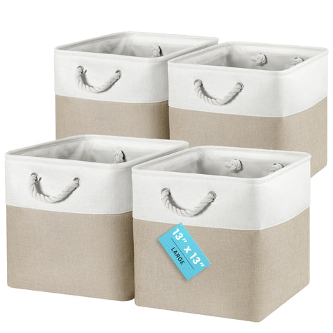 OrganiHaus Fabric Storage Boxes, Set of 4 Foldable 33X33 Cube Organiser Bins with Rope Handles for Shelves, Nursery & Closet