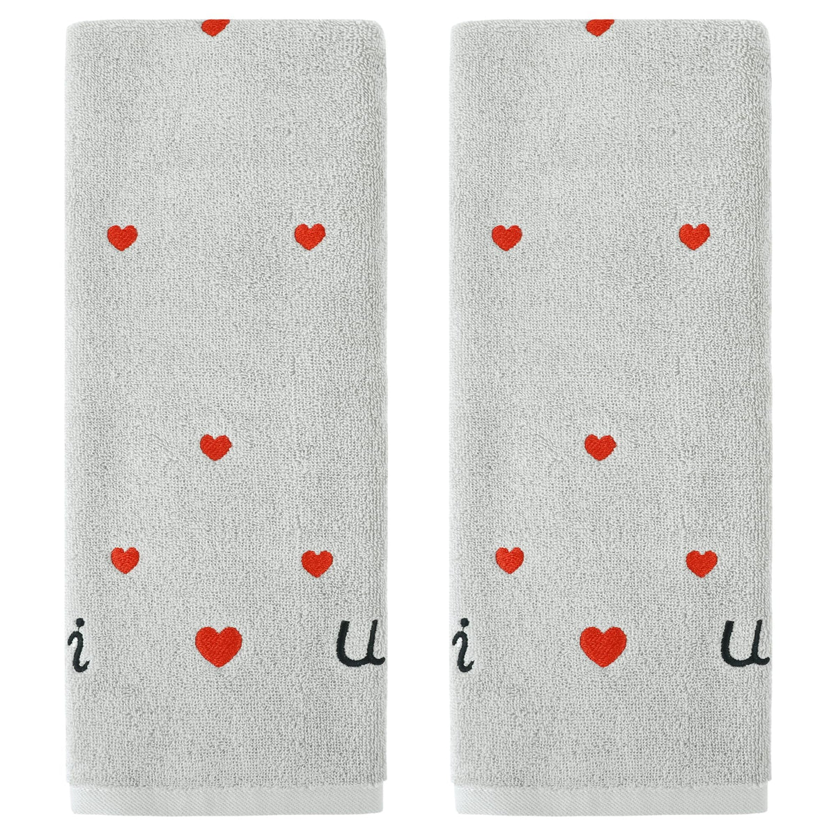 HMETOL Valentine's Day Cotton Letter Heart Love Pattern Hand Towels