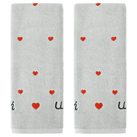 HMETOL Valentine's Day Cotton Letter Heart Love Pattern Hand Towels