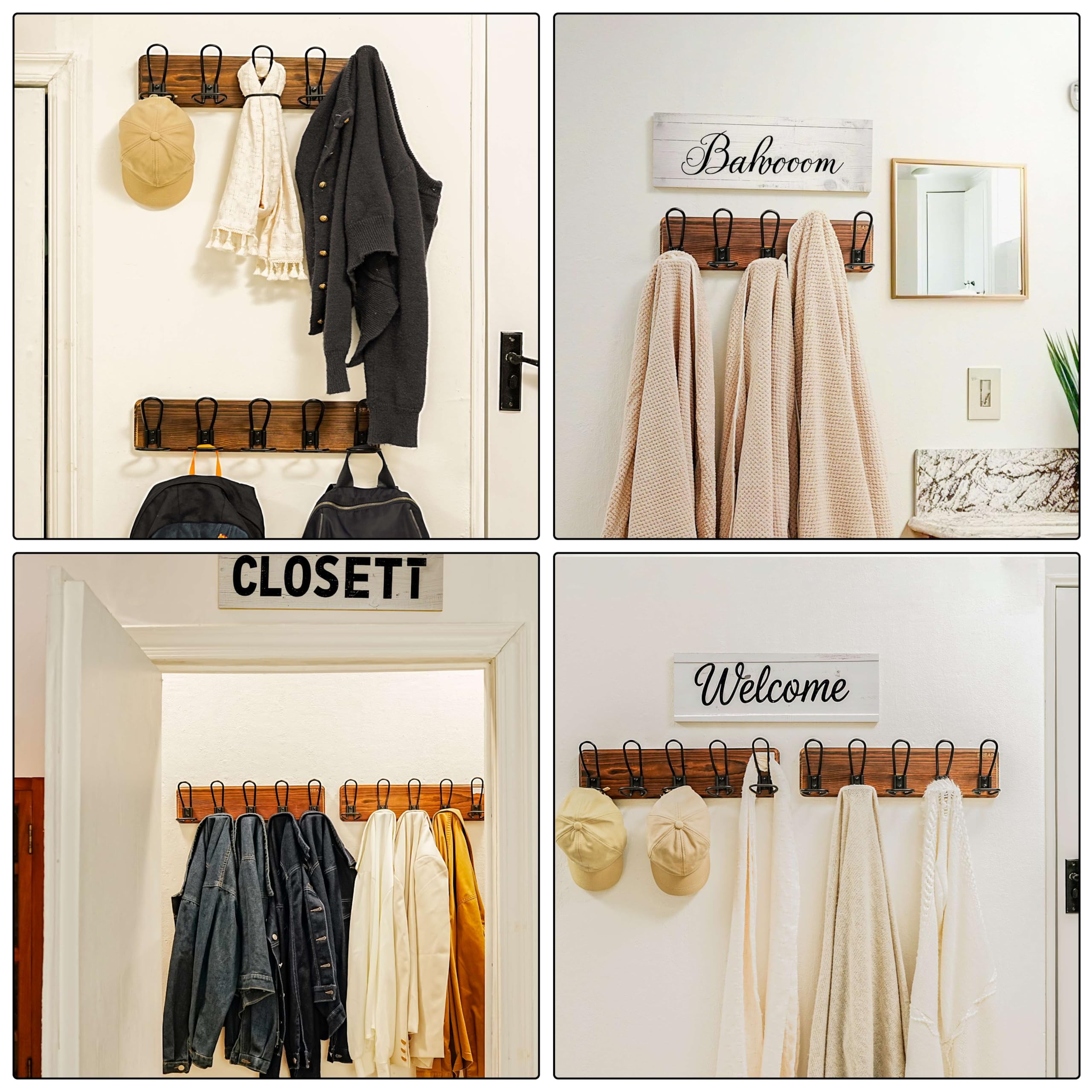 Dseap Coat Rack Wall Mounted - Heavy Duty Farmhouse Rustic Wall Coat Hanger With 5 Wire Hooks for Clothes Hat Jacket Towel, RusticWire, G25A, Black