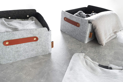 MIQIO Set of 2 Small Light Grey Rectangular Felt Storage Boxes