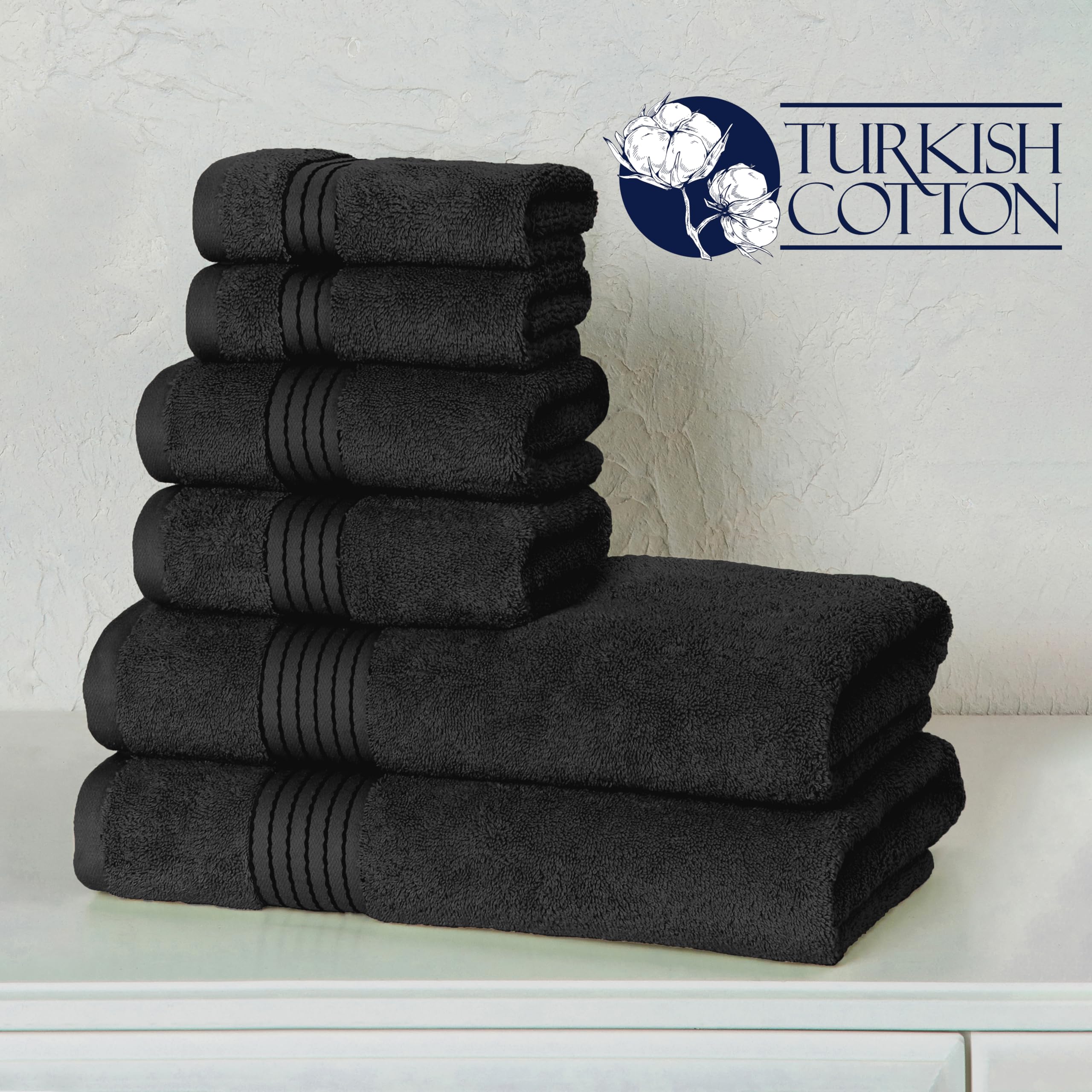 Elegant Comfort Premium Cotton 6-Piece Towel Set, Includes 2 Washcloths, 2 Hand Towels and 2 Bath Towels, 100% Turkish Cotton
