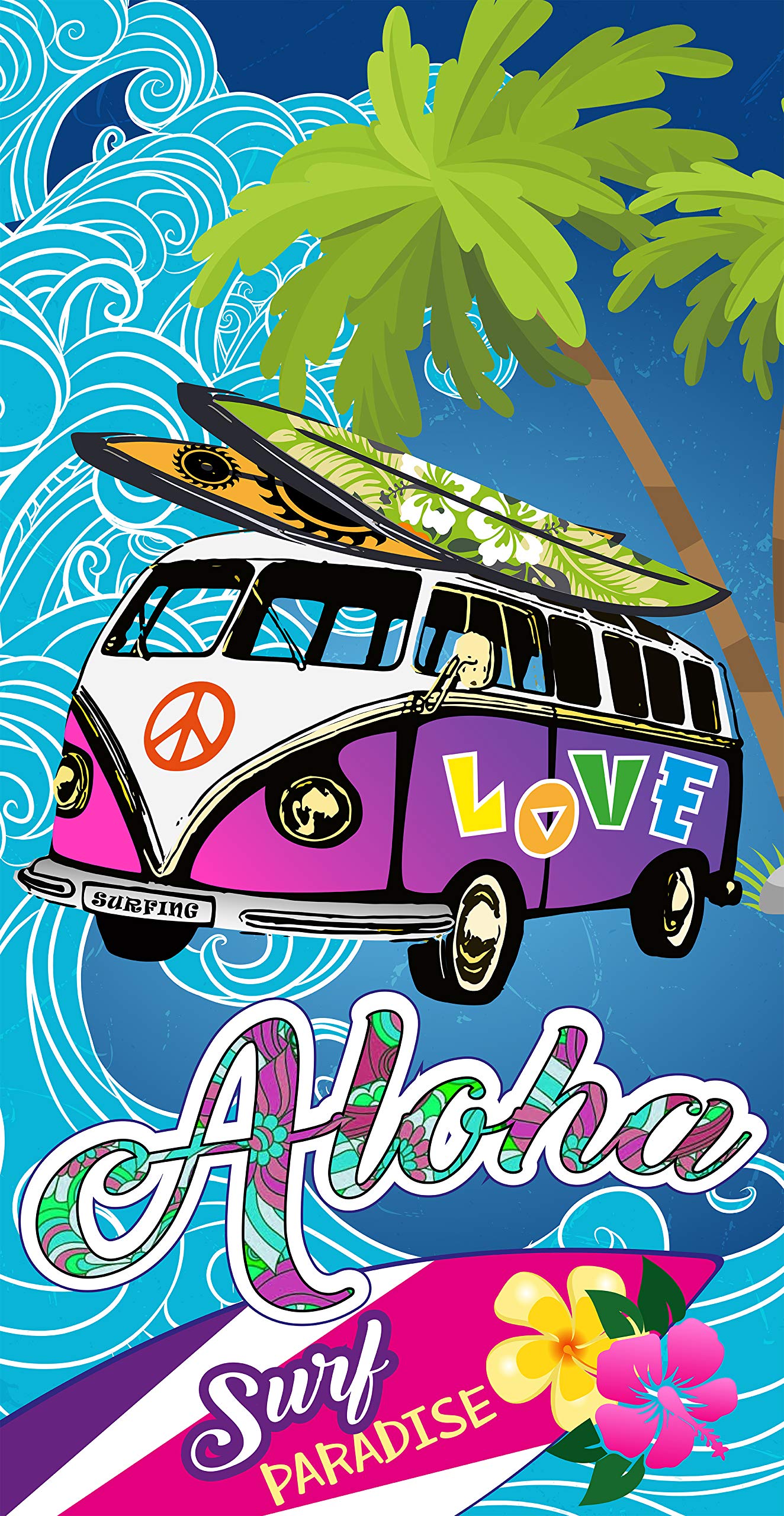 Miracle Home Aloha Microfibre Beach Towel, Multicoloured, 75 x 145 cm 15073